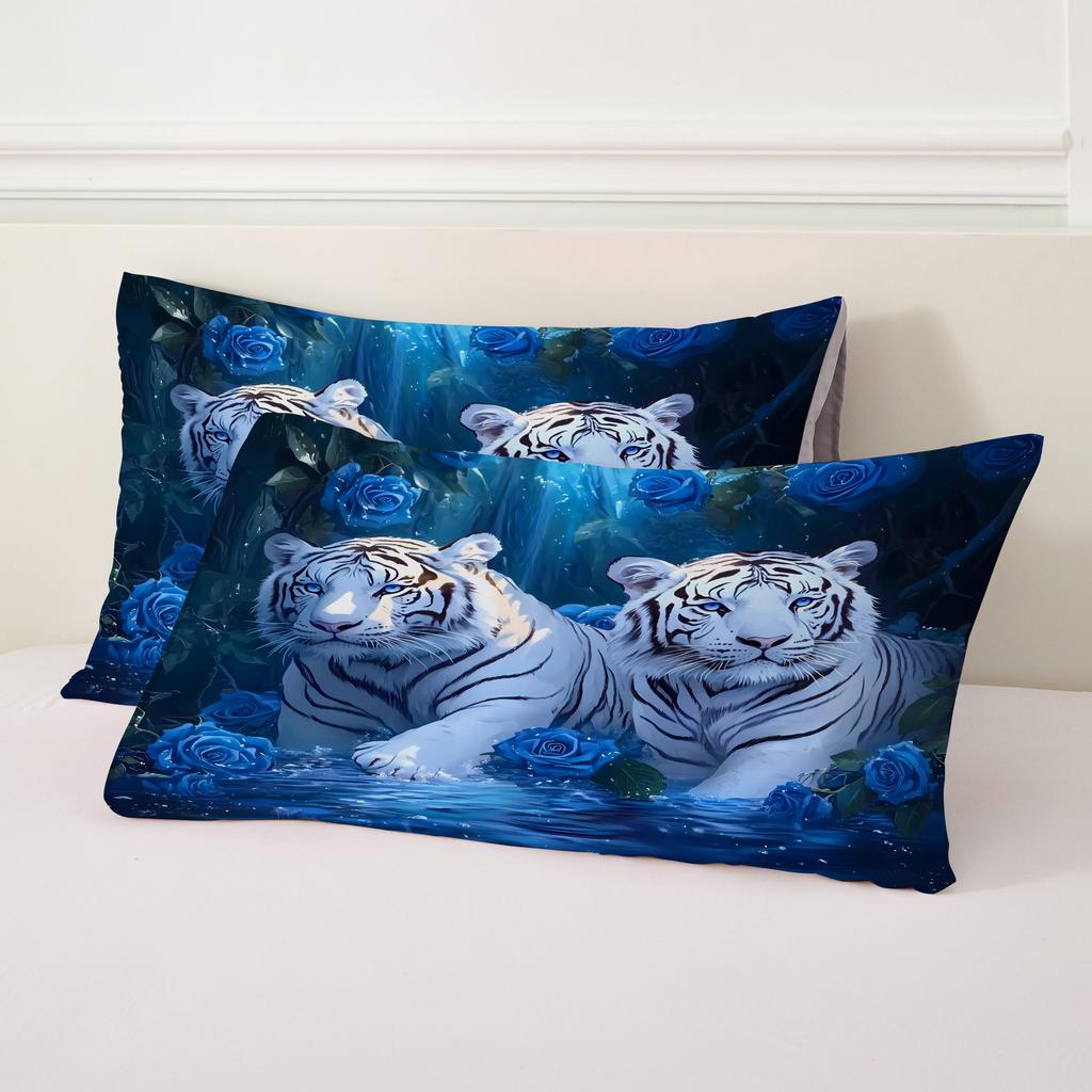 Blue Rose Tiger 3D Printed Duvet Cover Pillowcase Soft Bedding Accessories Home Polyester Decor Animal Theme Quilt Covers