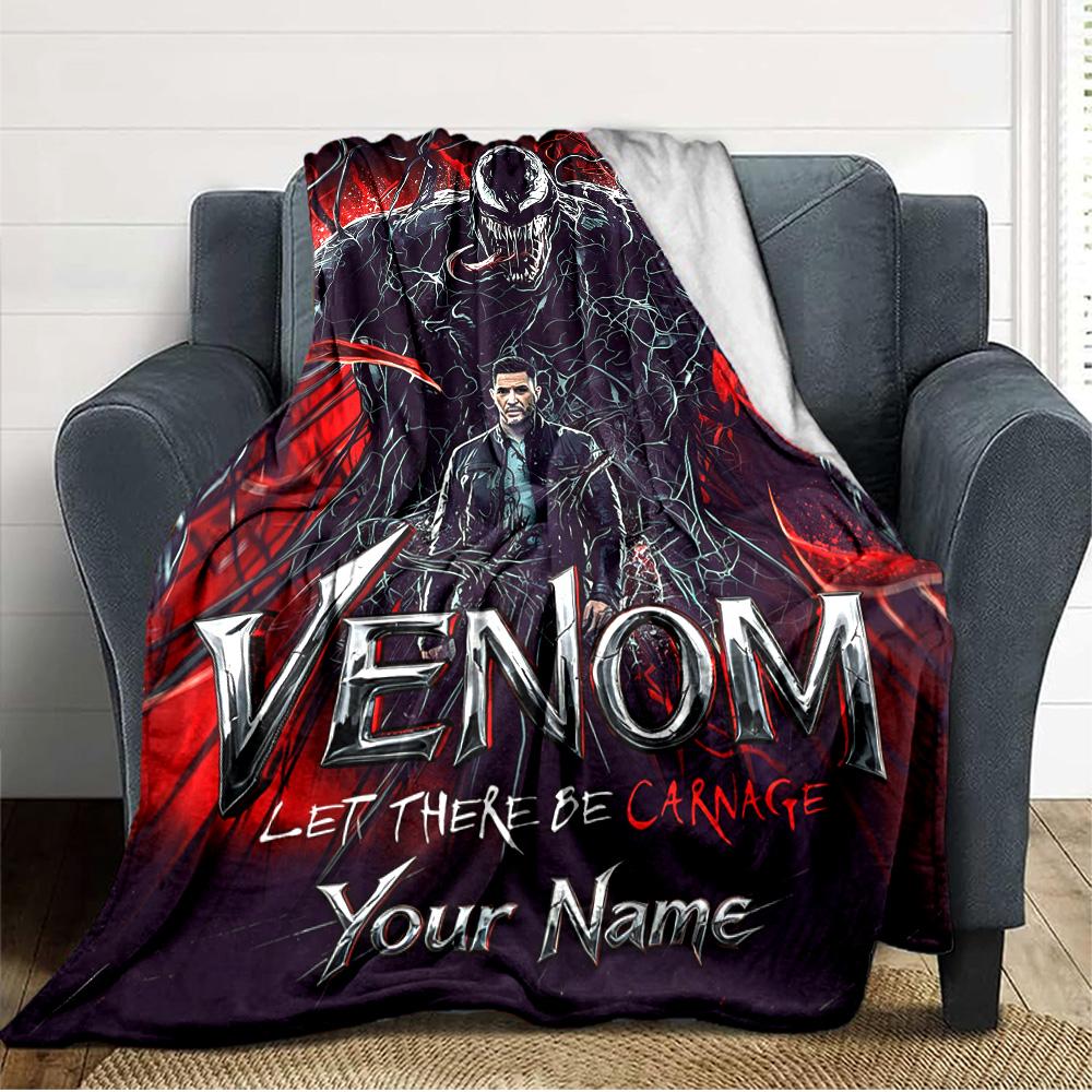 Name Custom Black-Venom Print Flannel Blanket High Quality Warm Comfortable Cover for All Seasons Perfect for Gifts Home Decor