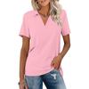 Summer Casual V Neck T Shirts Women Short Sleeves Collared Basic Tees Blouse