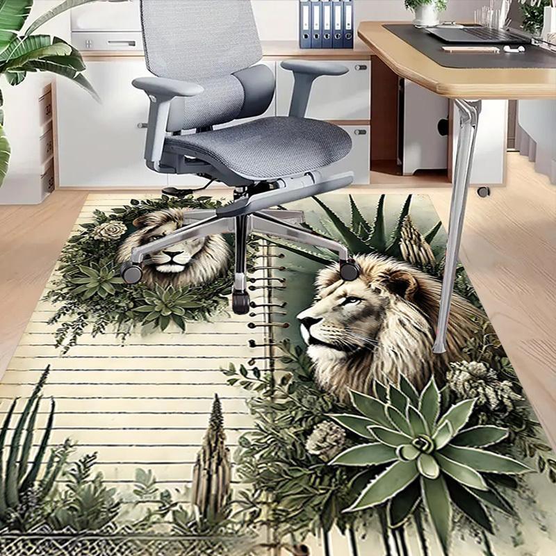 1PC Lion Plant Non-Slip Floor Carpet Compatible for Office&Living Room&Dining room - Flat-Weave Machine- Soft & Pattern-E285