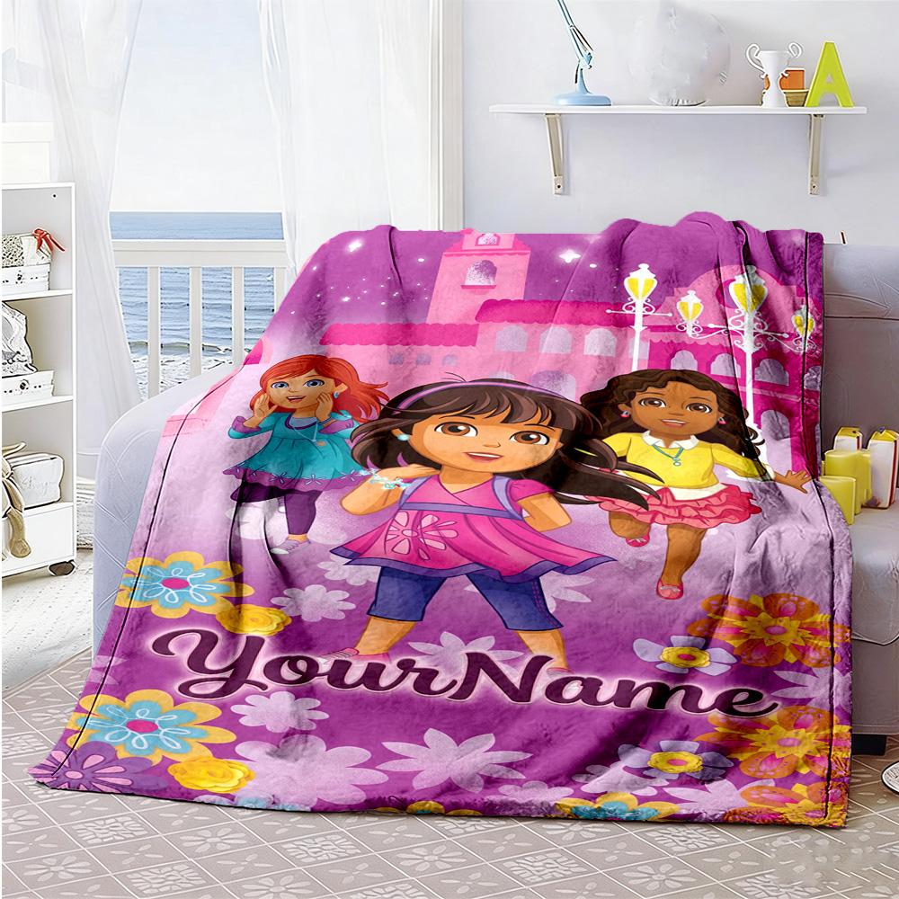 Dora Explorer Customize Text Blanket Throw Customizable Blanket Soft & Cozy Versatile for Bed Seaside Office Chair Nap Ideal for All Seasons