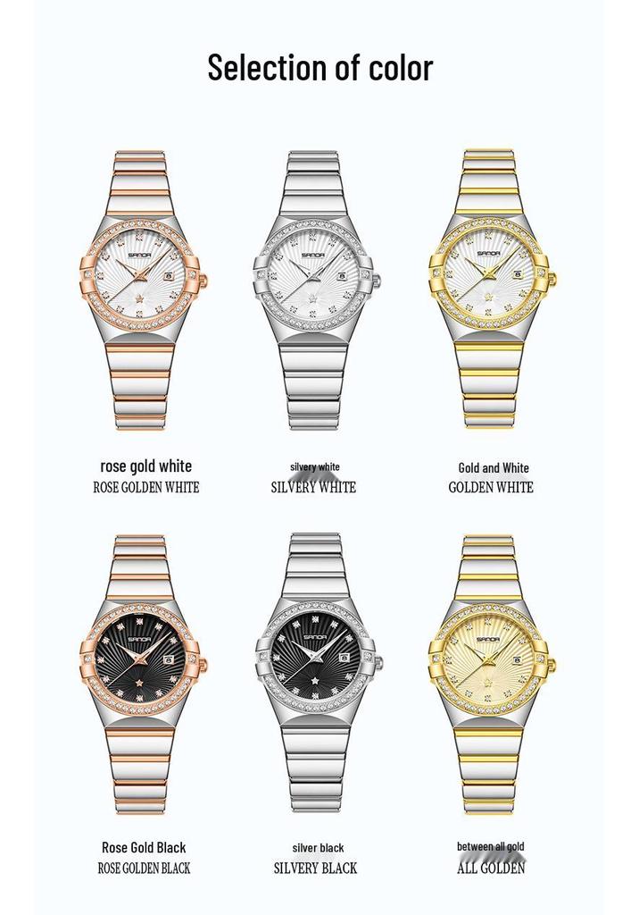 Sanda Women's Luminous Quartz Watch with Diamond Accents & Calendar - Waterproof & Fashionable.
