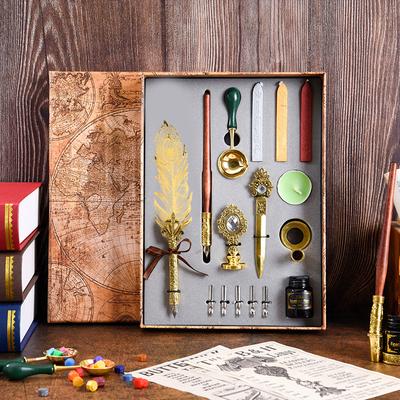 European Style Quill Pens Set Feather Dip Fountain Peacock Pens Sets Ink Stationery Quills Retro Writting School Office Supplie