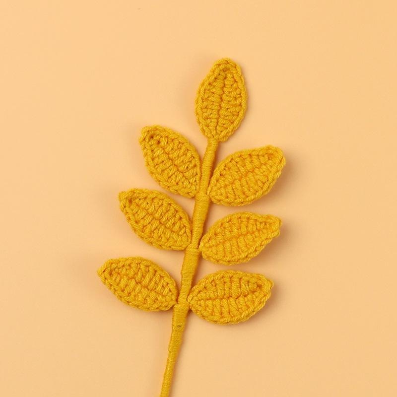 1pc Crochet Leaves Knitted Eucalyptus Leaves Handmade Knitting Plant Artificial Plant for Flower Vase Home Decor