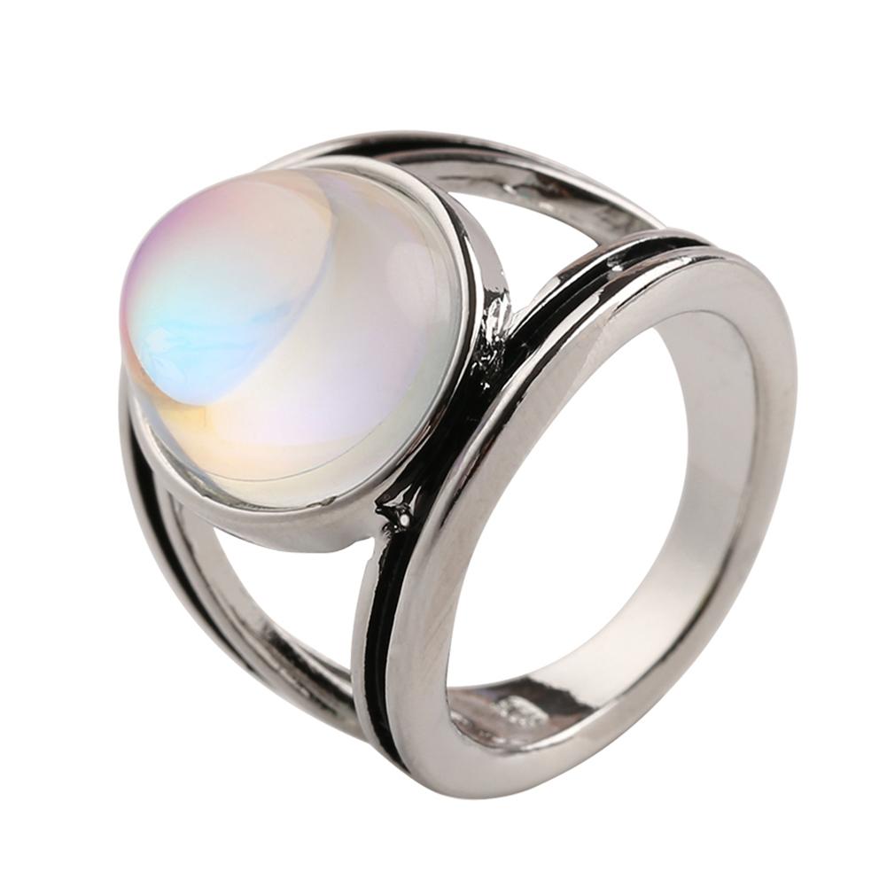 Mode femmes grand ovale multicolore fausse pierre de lune bague bijoux décor cadeau