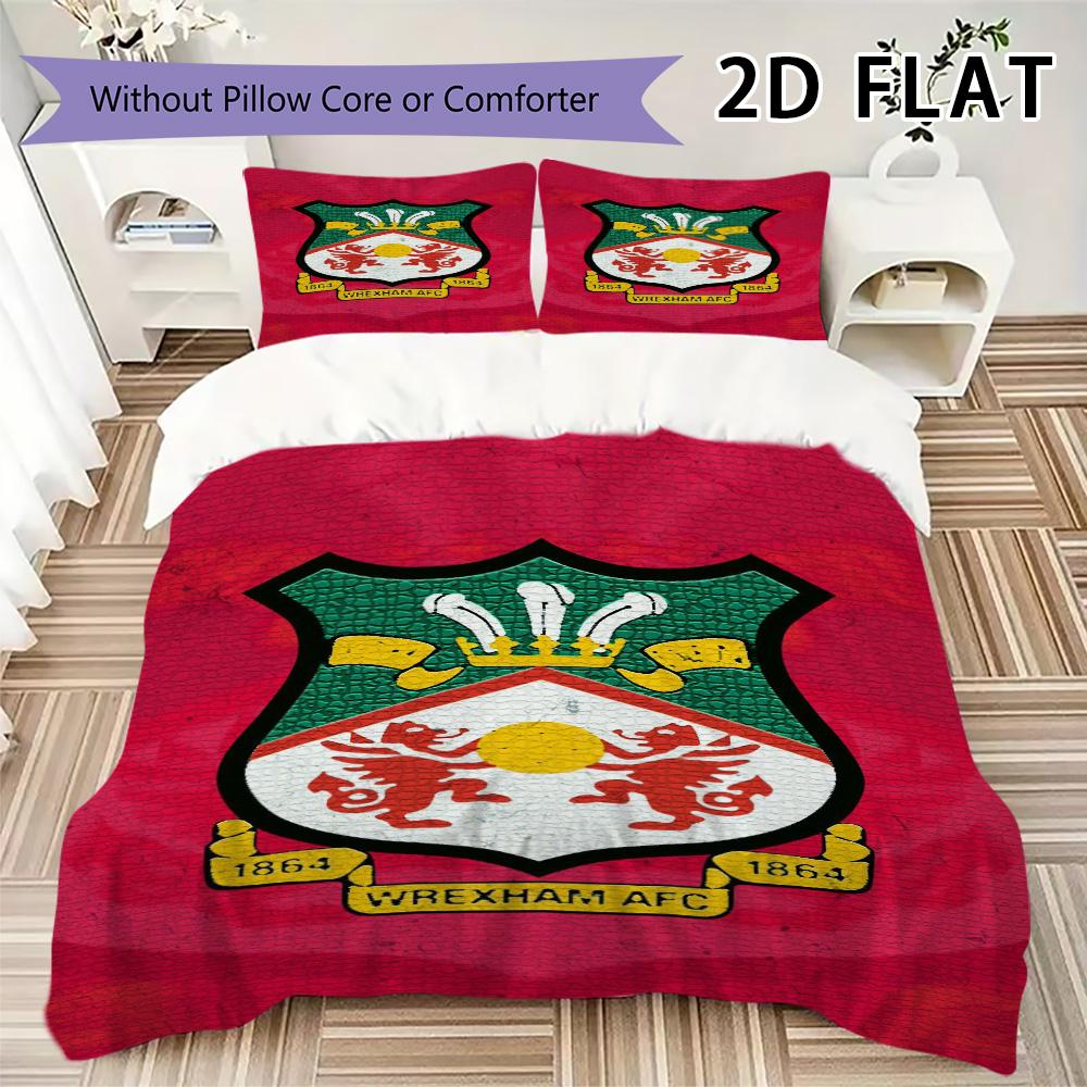 Wrexham AFC Pattern Bedding Uilt Set Uilt Cover Pillowcase Home Decoration Birthday Gift (1 * Duvet Cover + 2 * Pillowcase Without Core)
