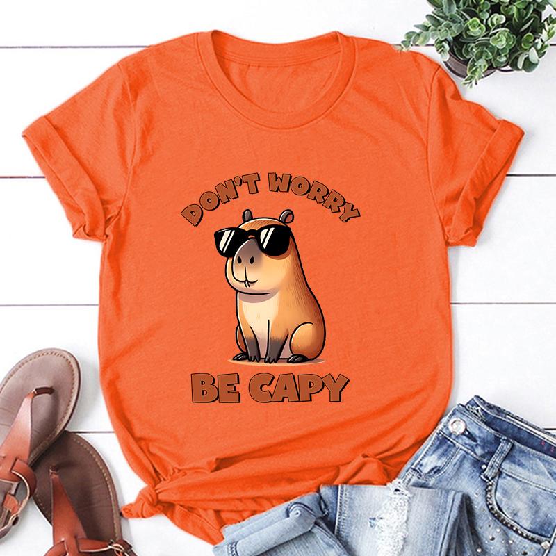 

New Fuuny Capybara Don T Worry Be Capy Letter Printed Unisex Men S And Women S Fashion Short Sleeve Casual Summer Tops Tees 4XL