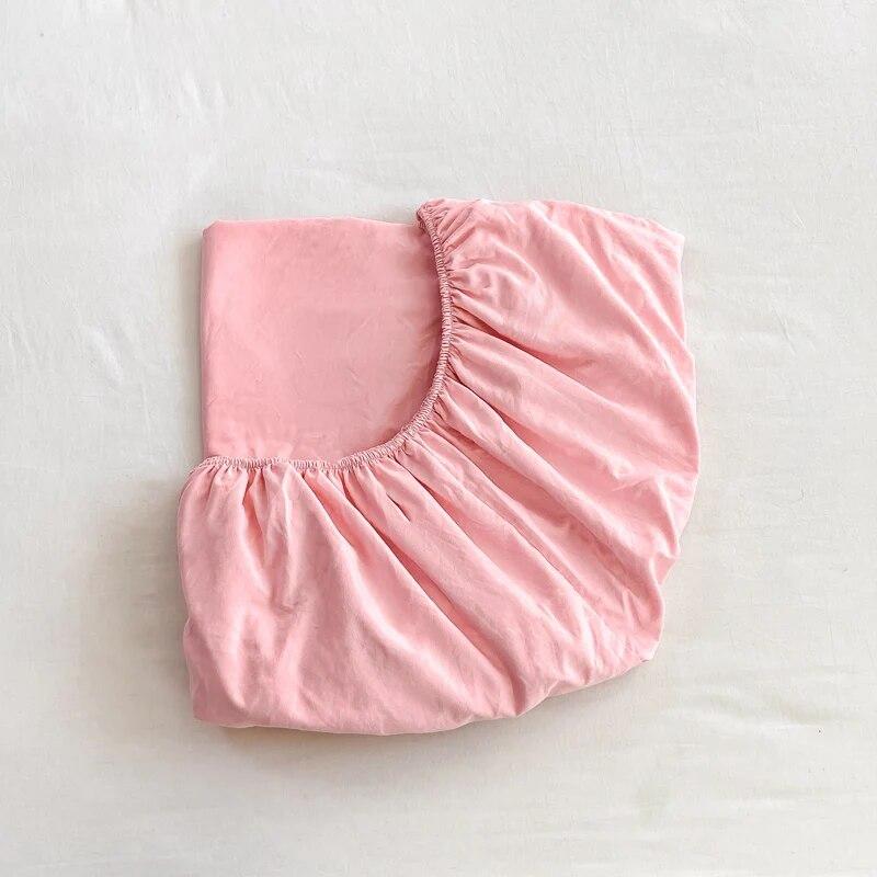 Cotton Bedding Fitted Sheet Elastic Band Around Mattress Cover Single Double King Queen Size Solid Color Bed Cover No Pillowcase