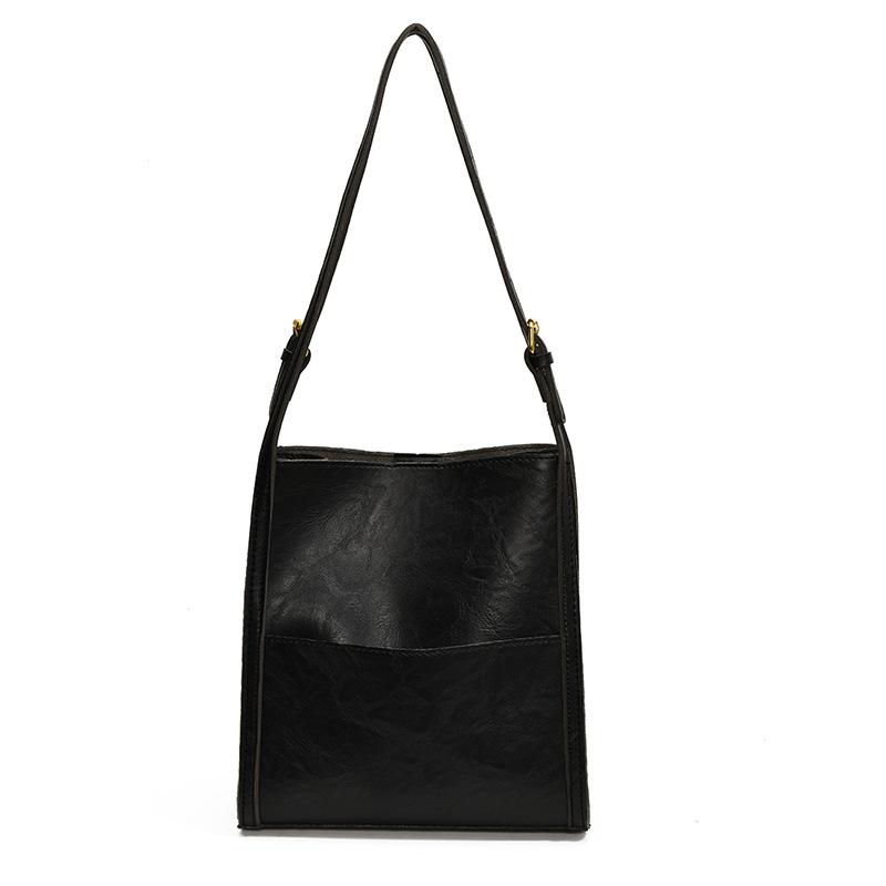 

Маленькая сумка с ретро-текстурой, женская новая осенне-зимняя женская сумка, популярная сумка через плечо, сумка-тоут для通勤, сумка-ведро чёрный