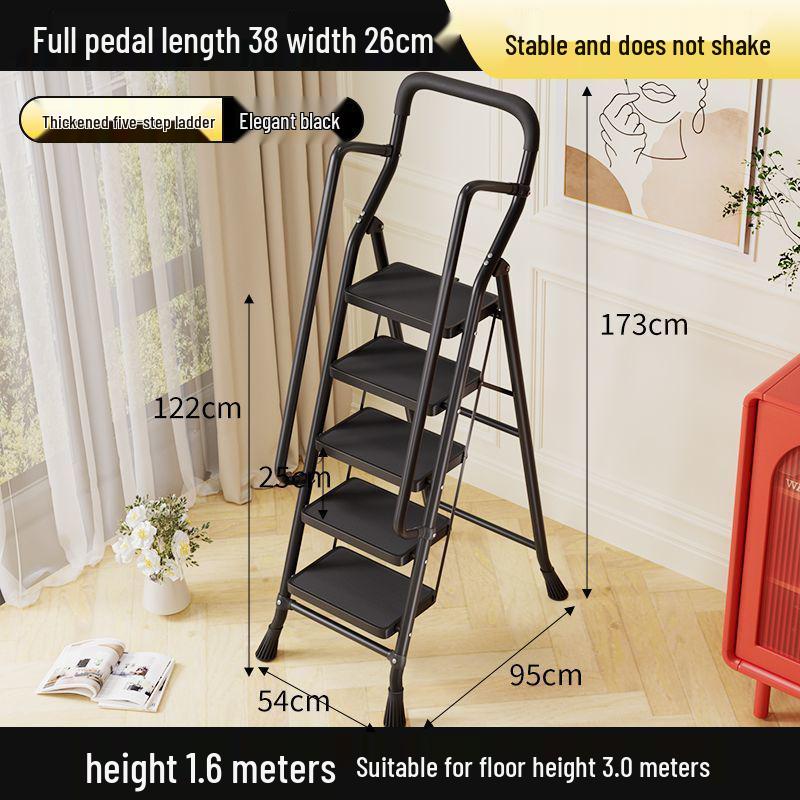 Multi-functional Indoor Folding Ladder with Handrails and Widened Pedals - Four to Five Steps for Home and Dorm Use