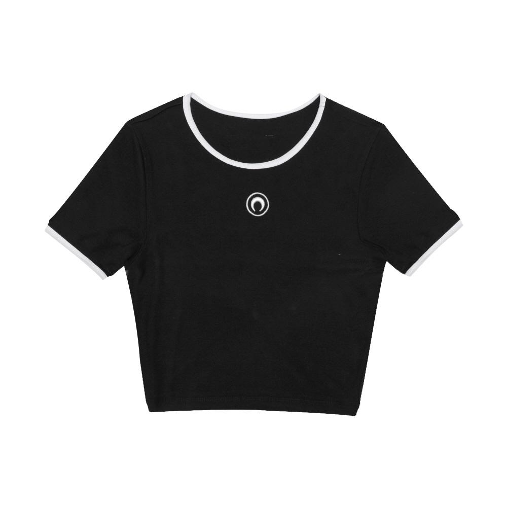Marine Serre Moon Logo ConTraST Ringer Crop Women S T ShirT wTo087a Cjer0008 Bk99