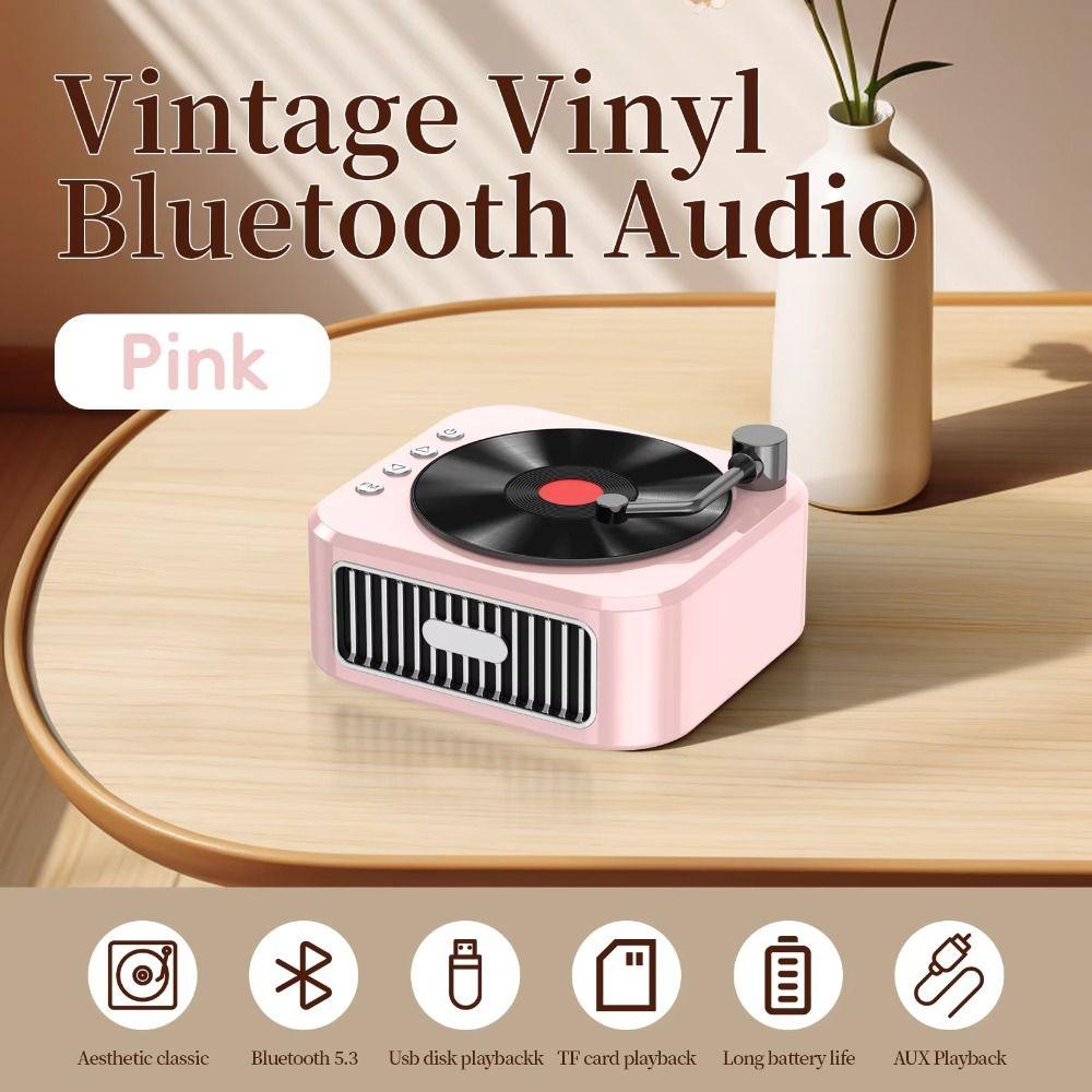 Rich Bass Vinyl Record Player HiFi Sound Waterproof Mini Wireless Bluetooth Speaker USB Interface Nostalgic Portable Speaker
