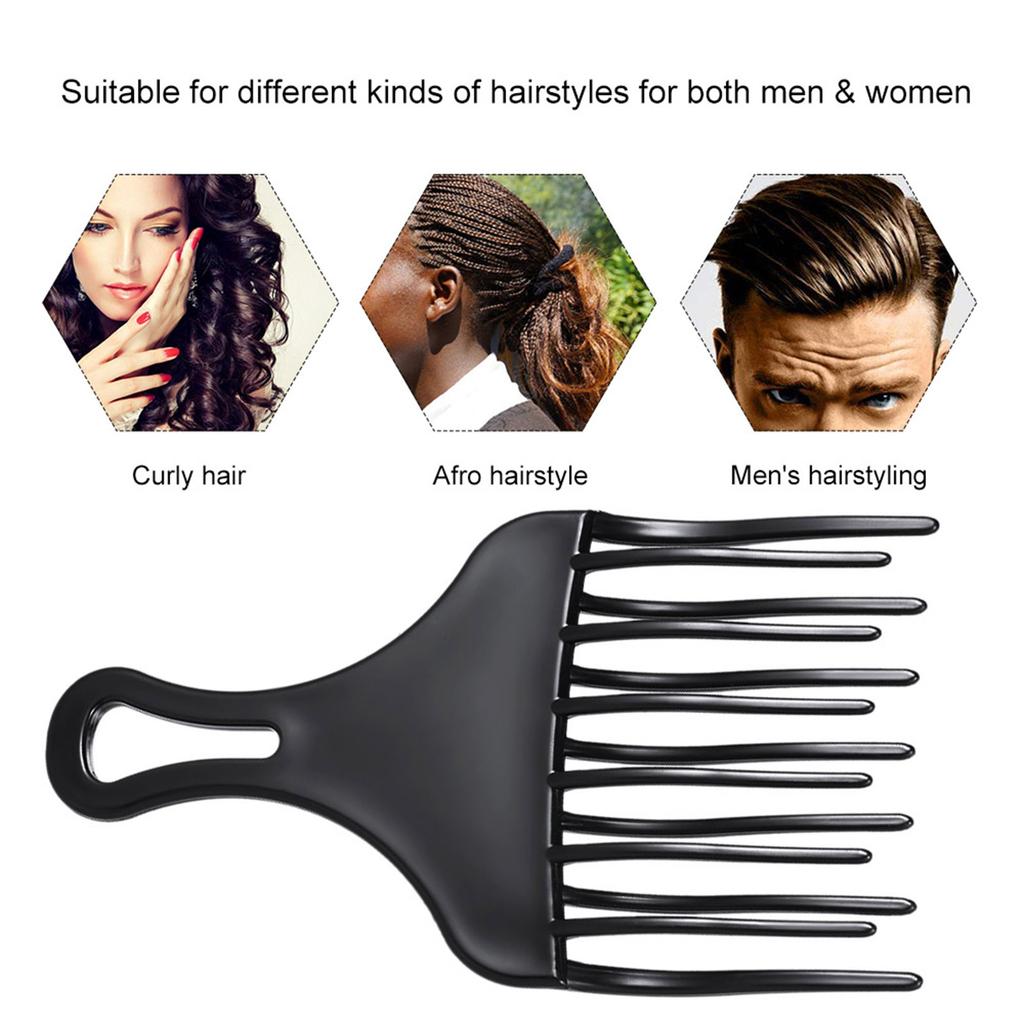 1Pc Hair Comb Insert Afro Hair Pick Comb Hair Fork Comb Plastic High & Low Gr Comb Hairdressing Styling Tool Black for Man & Woman