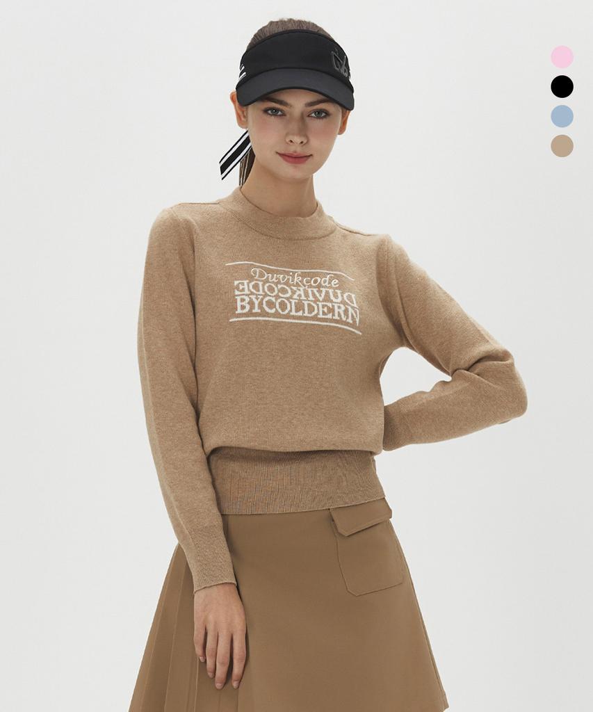 DUVIK Women'S Logo Lettering Mock Neck Knit Sweater De3Wsw262