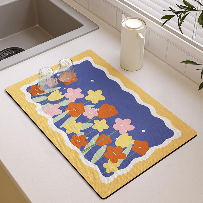 Small Fresh Kitchen Countertop Mat Dirt Resistant Heat-resistant Heat-insulating Pad Water Absorbing Quick Drying Anti Slip Pad