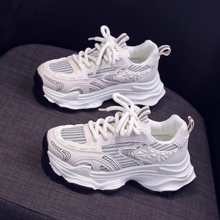 Sneaker Damen Sommer Mesh Atmungsaktiv Lässige Weiße Schuhe Mode Dicke Sohle Pops Schuhe