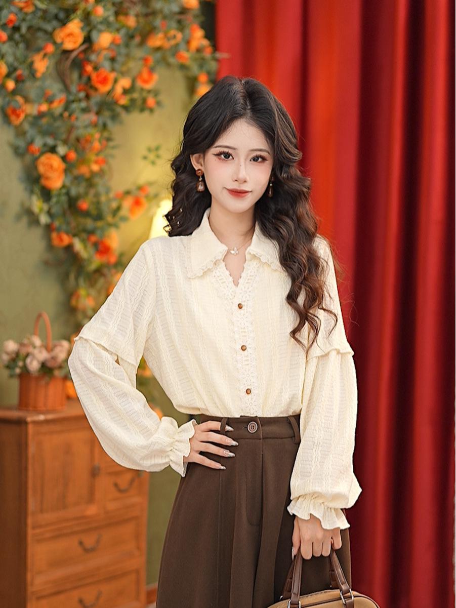 Anluo 2025 Autumn/Winter Hong Kong Style Loose Slimming Fleece-Lined Shirt #S14713 for Women M