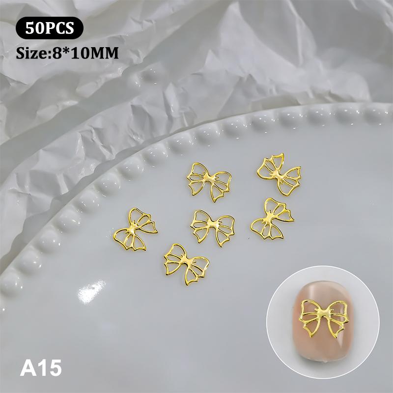 50 st Metalllegering Rosett Naglar Konst Dekoration Silver Guld Nagelberlocker DIY Manikyr Design Smyckestillbehör Verktyg