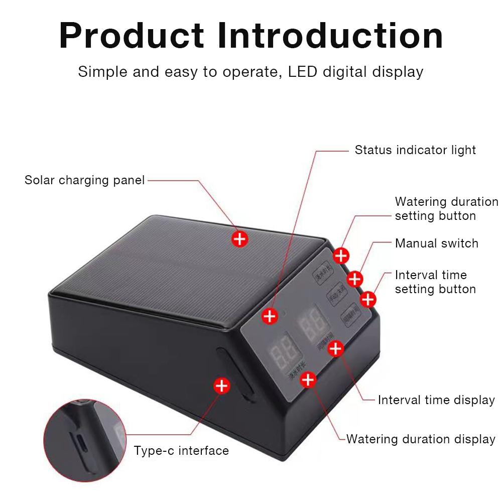 Garden Solar Energy Irrigation Timer Sprinkler Drip Irrigation System Water Controller Kit 2000mAh Battery 1/4" Hose Watering
