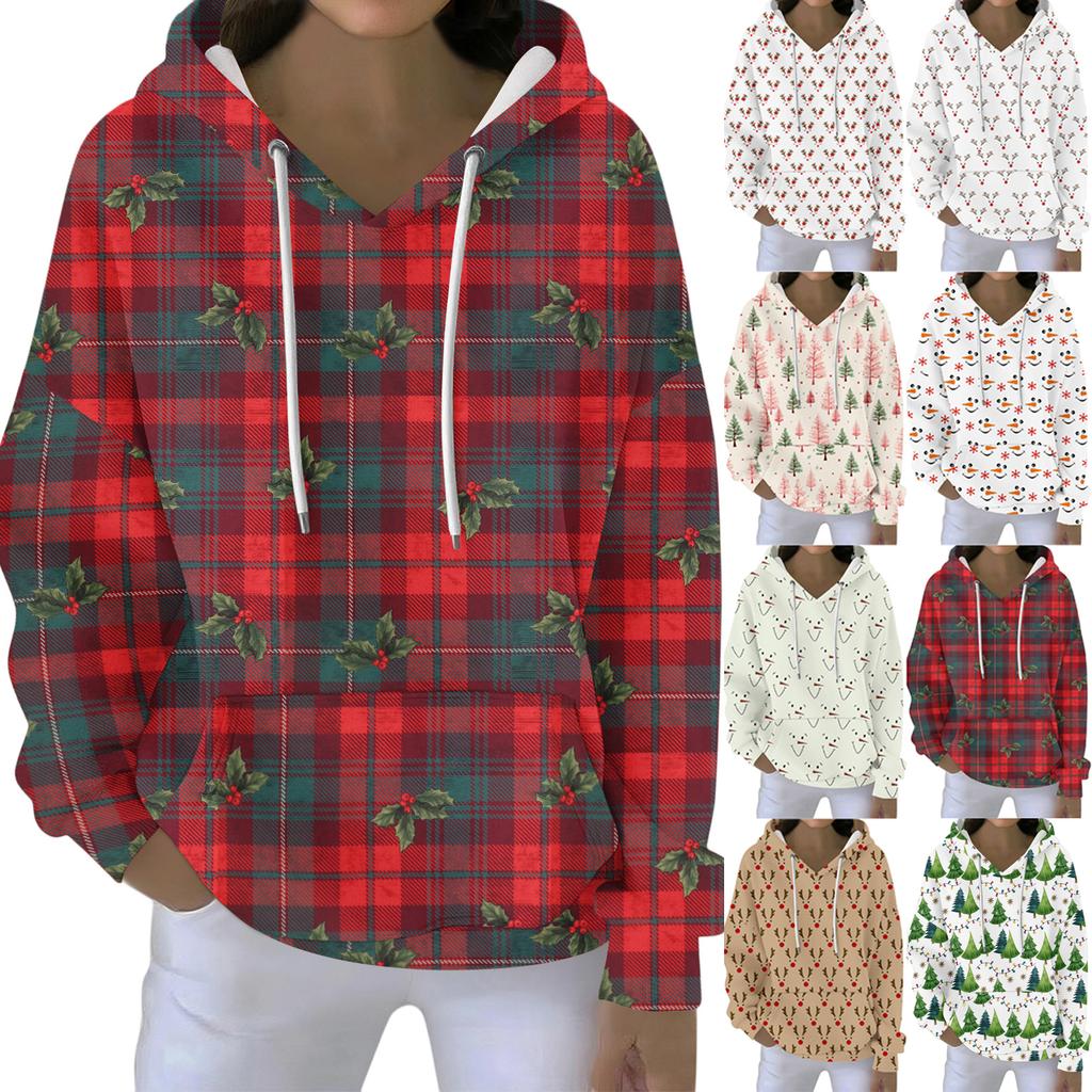 Christmas Hoodies For Women Funny Cute Printed Holiday Sweatshirt Winter Oversized Pullover Tops