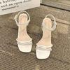 2025 Summer New Thin Strap Square Head One-word Sandals Versatile High Heels Foreign Korean Version with Skirt Light Luxury Women's Shoes