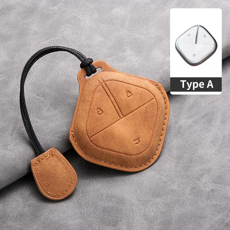 Leather Car Key Case Cover Shell for SGMW Wuling BINGO Airev 2025 for Baojun Kiwi EV Remote Car Key Keychian Accessories
