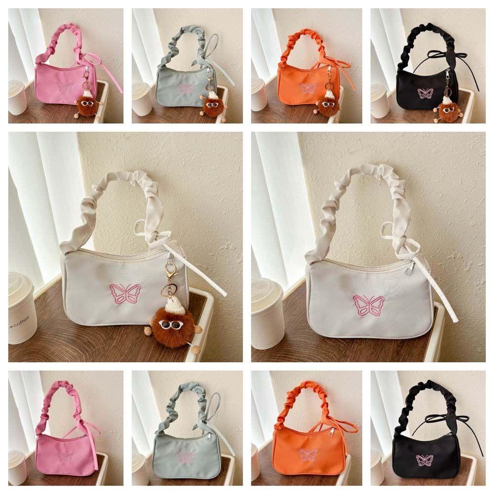Rüschengriff Bowknot Schmetterling Umhängetasche Oxford Stickerei Ins Halbmond Unterarmtasche Make-up Lippenstift Tasche Handtasche