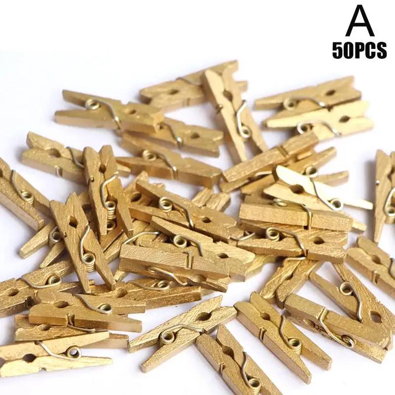 

50pcs Mini 25mm gold/silver Wooden Clips Photo Clips Portable Clothespin Wood Clips Craft Clothespin Clamp Paper Photo K0Y6