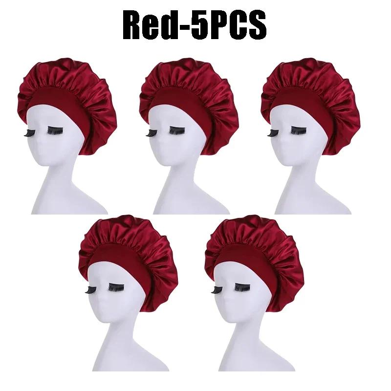 High Elastic Satin Solid Sleeping Hat Hair Care Bonnet Nightcap Multi-color Reusable Women Home Sleeping Cap Accessories