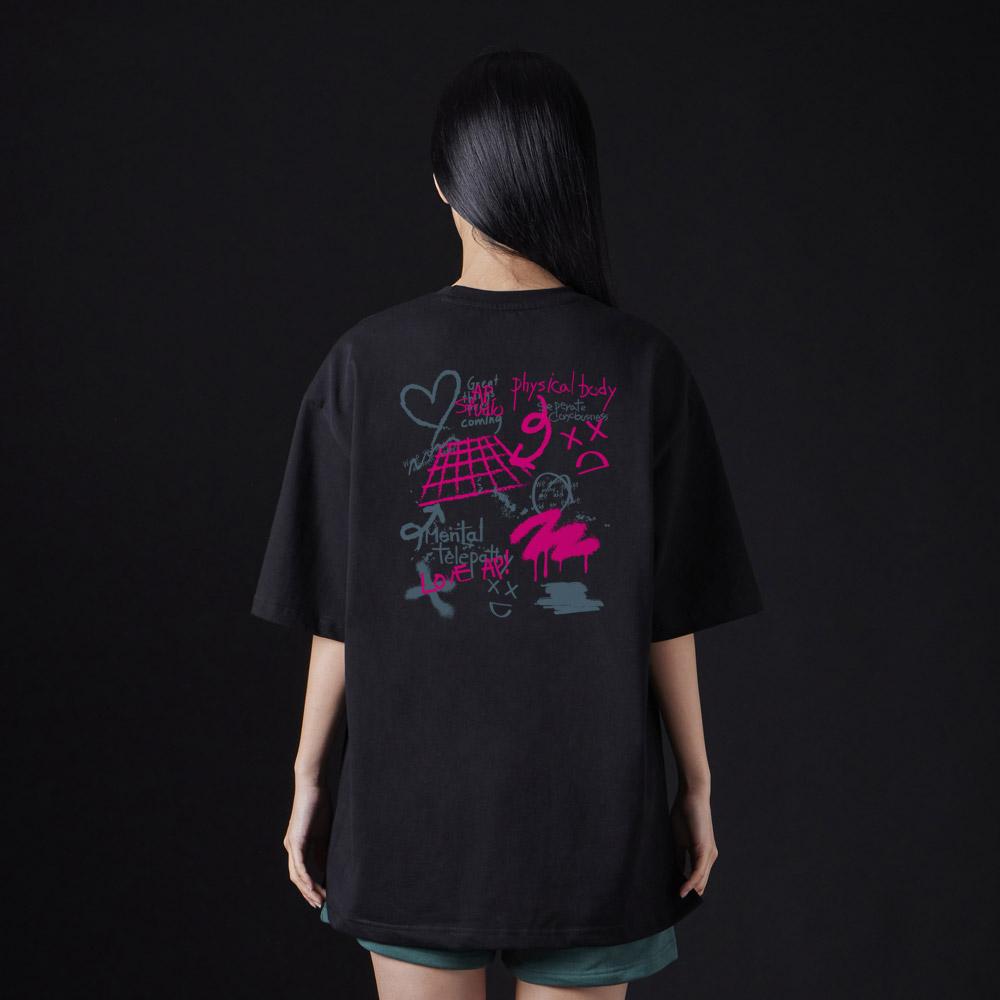ASTRAL PROJECTION [Oversized] Graffiti 13-Count Cotton Round Neck Short Sleeve T-Shirt_Black