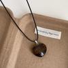 Natural Stone Heart Pendant Necklace - Black Cord, Women's Fashionable Choker for Commuting & Versatile Wear