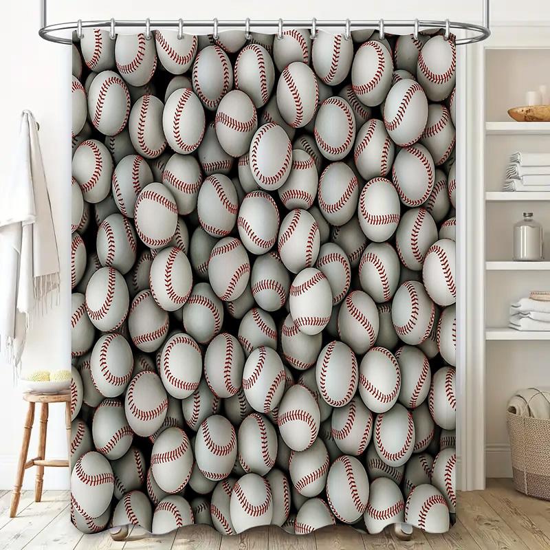 Baseball Shower Curtain Set Waterproof Sports Theme Bathroom Decor Vintage Baseball Lover Gift Home Decor Modern Style