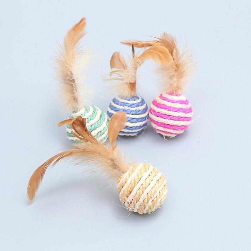 Cat Feather Wand Toy With Jute Ball Bell Interactive Play Dental Care Mental Stimulation