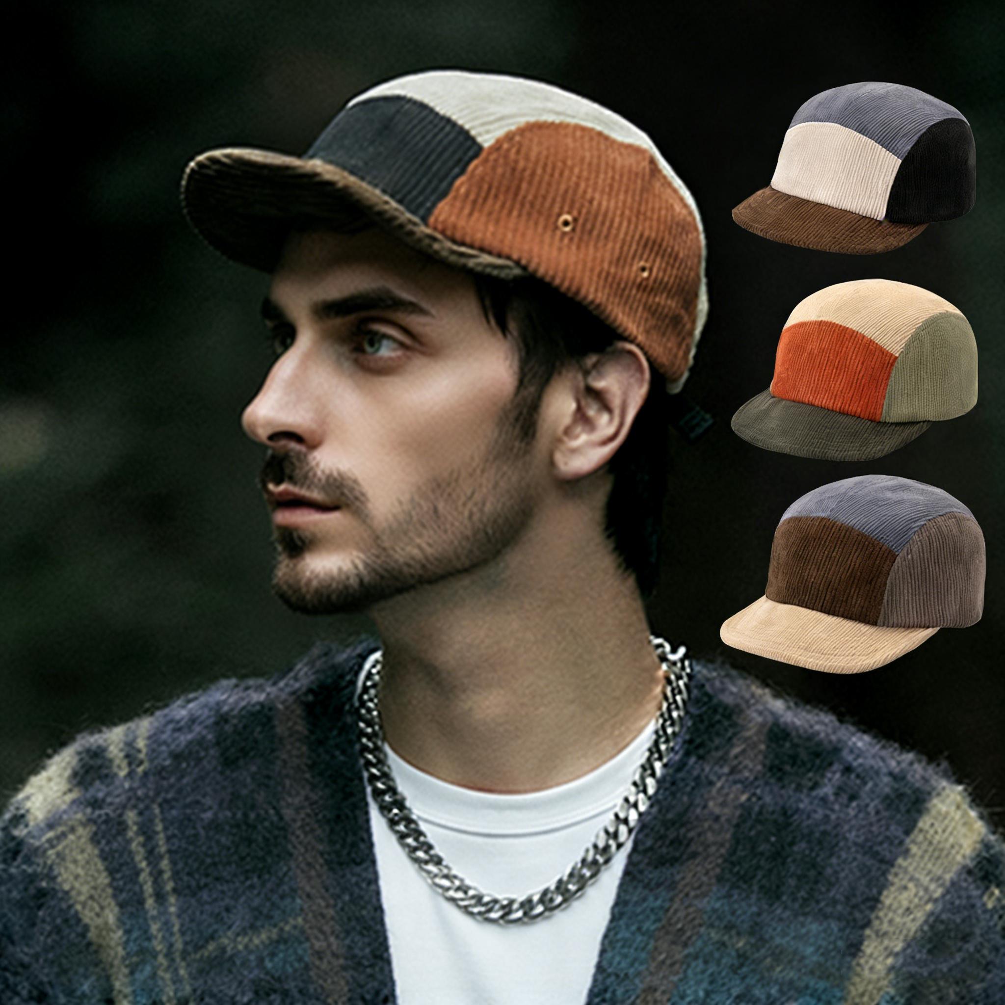 Zealous Sole Women's Orange Autumn Winter Japanese Style Corduroy Color Matching Baseball Cap For Men Short Brim Warm Windproof Thick Casual Cold Hat 56-60Cm