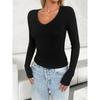 Women's Fashion Long Sleeve Solid Color Basic Pullover U Neck Top