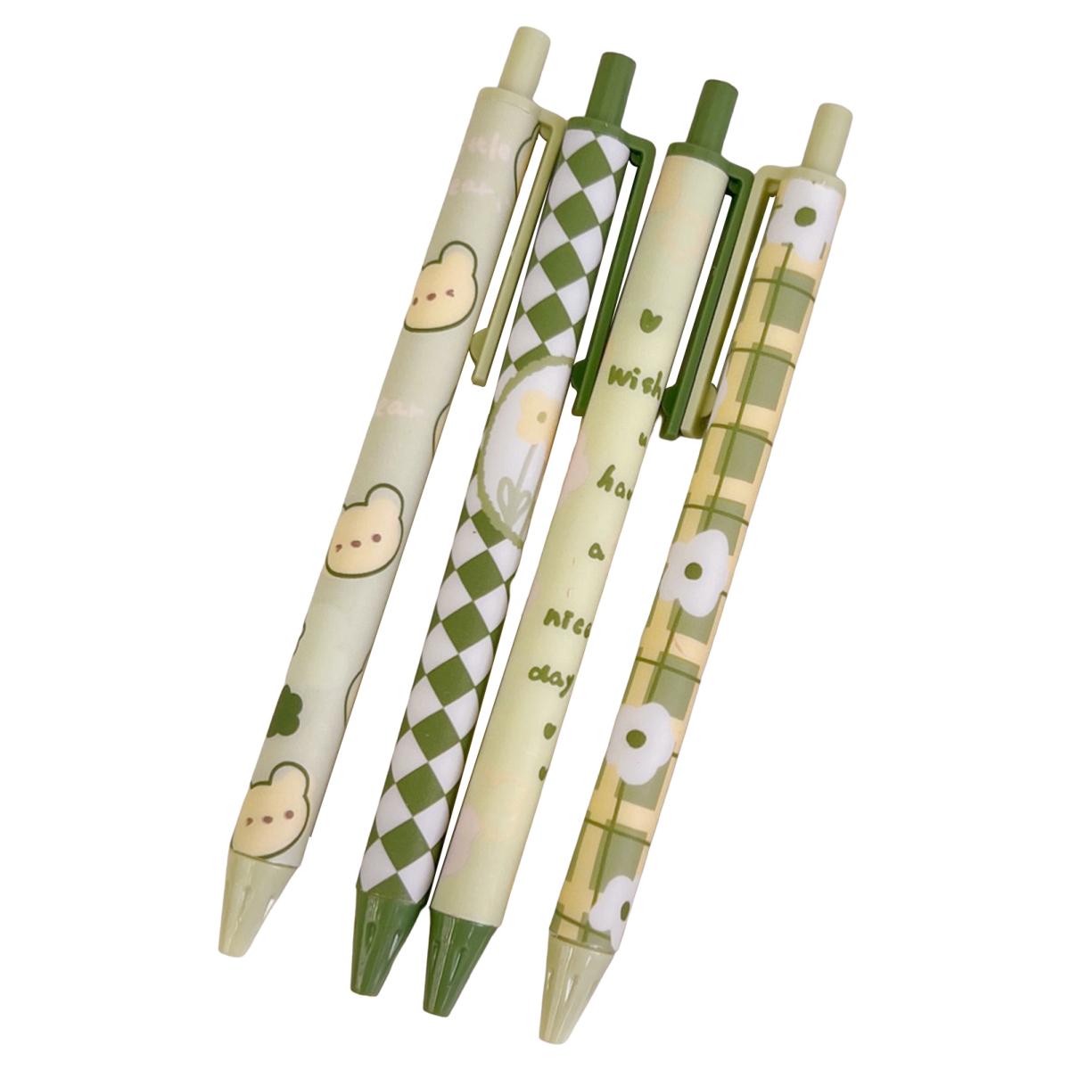 

4 шт. тестовые ручки с зажимом, удобная ручка, гладкое письмо, быстросохнущие черные чернила, наконечник 0,5 мм, мультяшные ручки для письма нажимного типа для офиса F