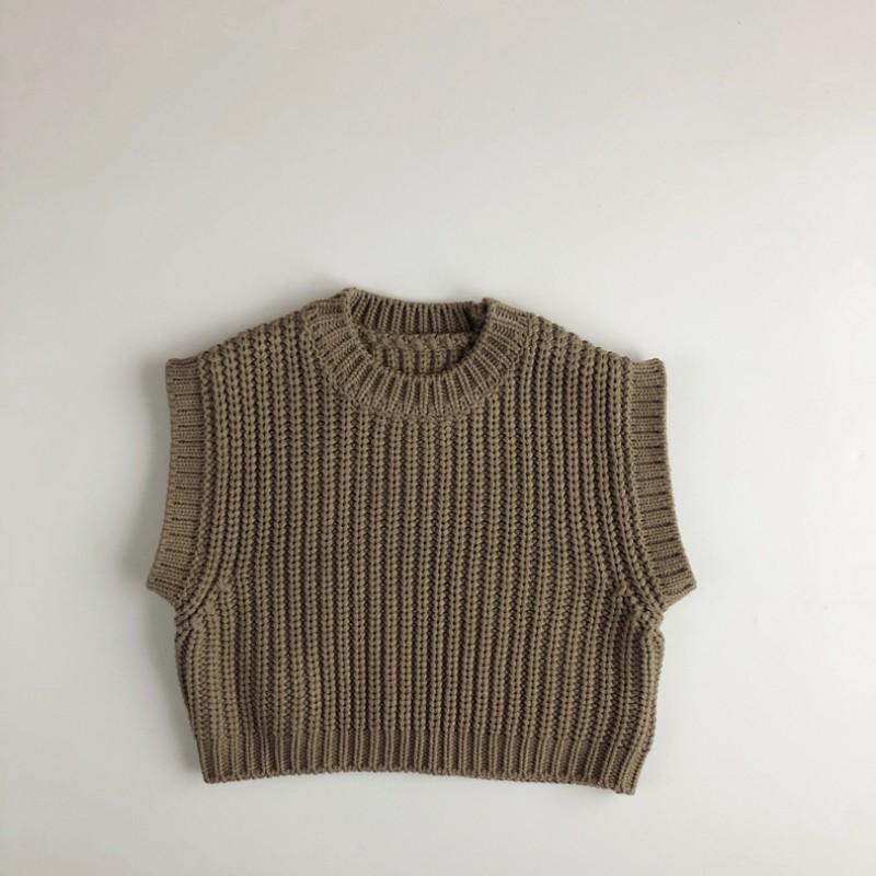 Winter Kids Sleeveless Vest Solid Color Pullover Toddler Boys Girls Brown Sweater