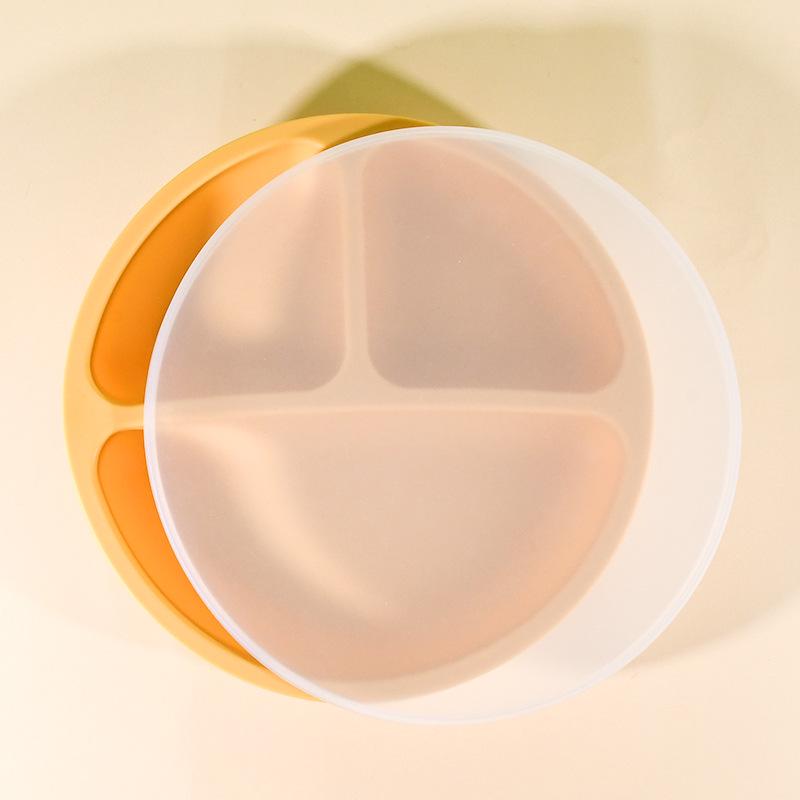 Silikonový přísavný dětský talíř a lžička se sadou s dělenými přihrádkami