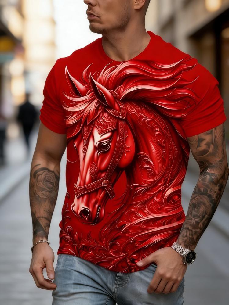 Summer Horse Animal 3D Printed T-shirt Men's Fashion Casual Short Sleeve Top Street Harajuku Casual Comfortable O-neck Clothing