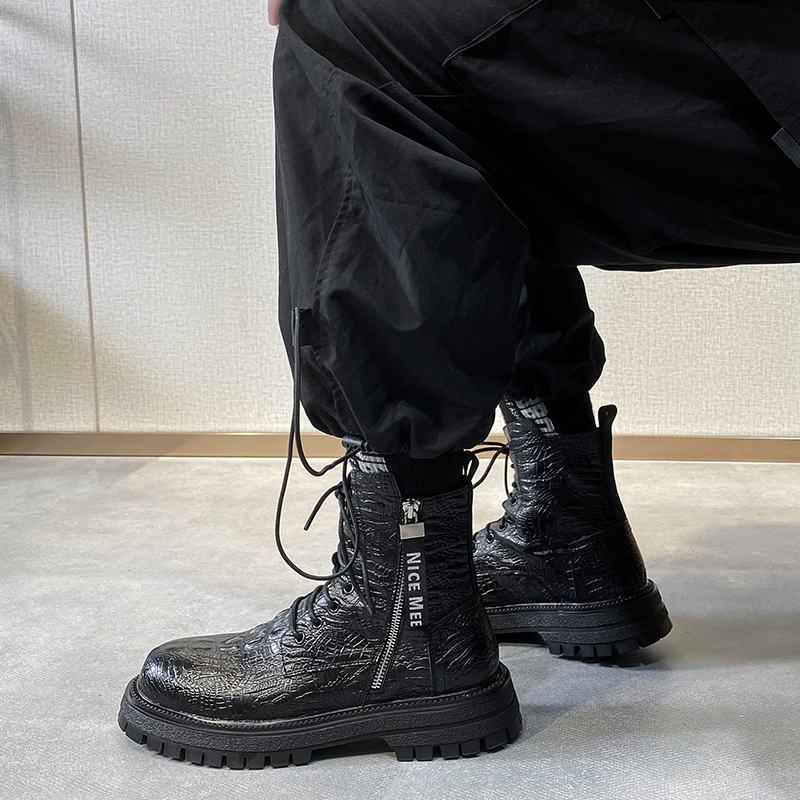 Podzim Zima Krokodýlí kůže Pánské Kotníkové Boty Trendy Kožené Pánské Kotníkové Boty Zip Street Cool Ležérní Pánská Obuv Botas Hombre