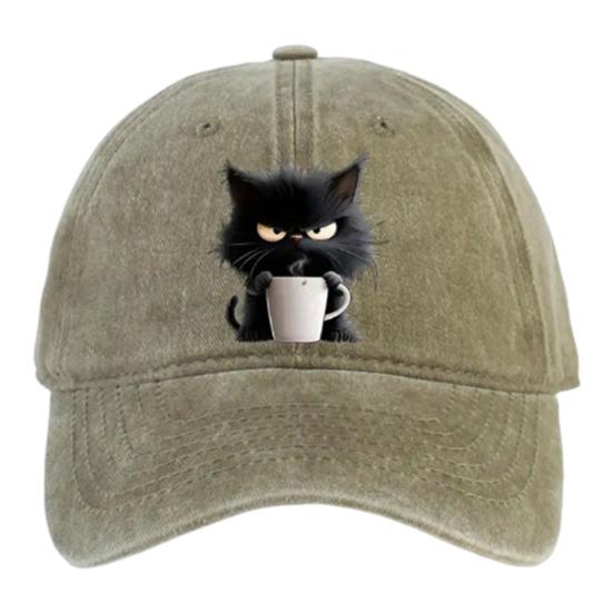 Casquette de baseball à motif chat réglable pare-soleil à bord incurvé chapeau de soleil unisexe style hip hop décontracté casquette café délavée
