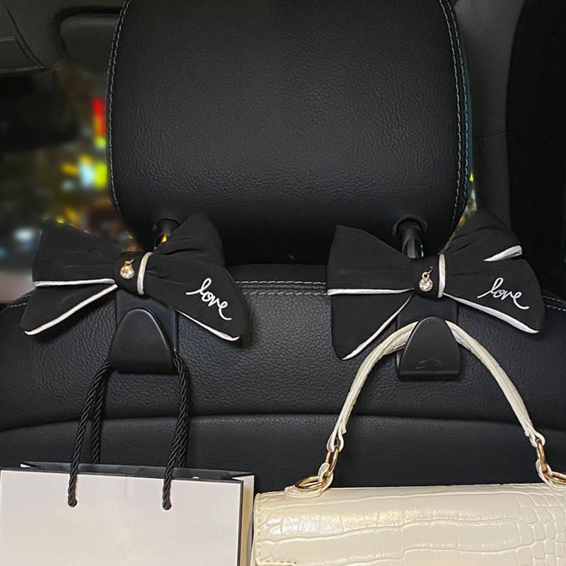 Creative Car Butterfly Bow Hook Multi-functional Backseat Hook For Car Interior Abs+cloth Bow Black Love Butterfly Bow Black Hook