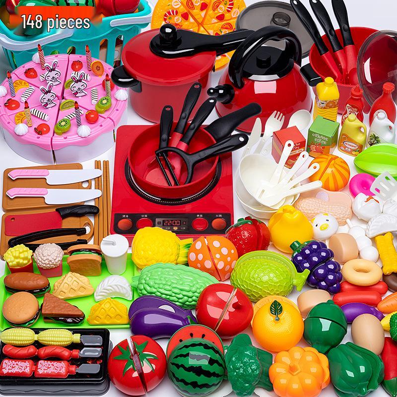 Kids' Pretend Play Kitchen and Fruit Cutting Toy Set