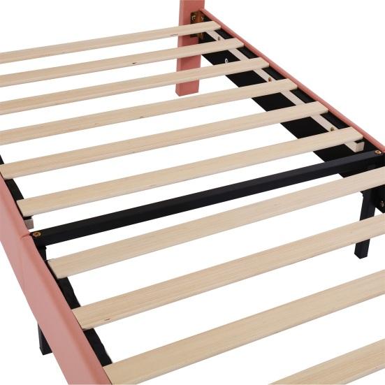 Adult Bed Teen with Height-Adjustable Rainbow Headboard Ergonomic Design Strong Wooden Slat Support Platform Load Bearing Easy to Assemble Youth Home