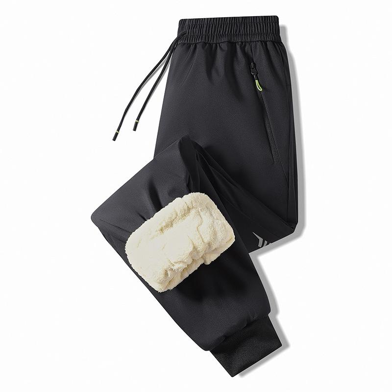 Windproof and waterproof thick cotton trousers for men Winter cold-proof fleece-lined thickened casual trousers Lambswool thermal trousers for men