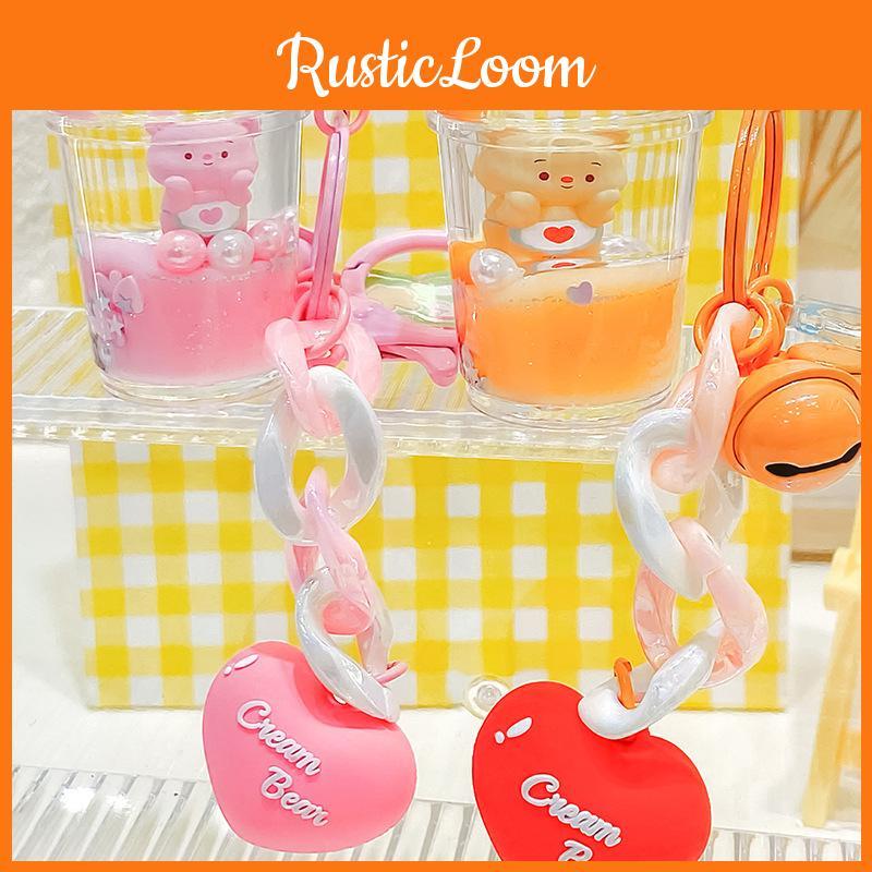 Pink Eyecatching And Orange Cream Bear Milk Tea Cup Keychain Charming Gift Idea