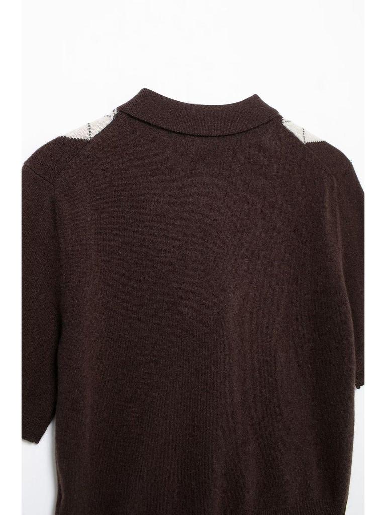 2025 Frühling/Sommer Argyle Preppy POLO Kragen Strick Damen Top