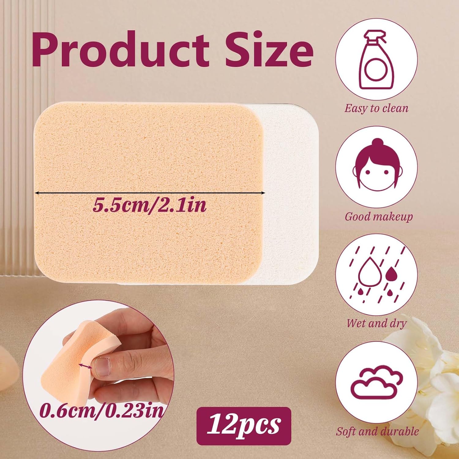12 Pcs Square Makeup Sponges for Foundation Facial Powders Puff Cosmetic Sponge Round Foam Pad Beauty Makeup Eye Face Powders Blender for Liquid