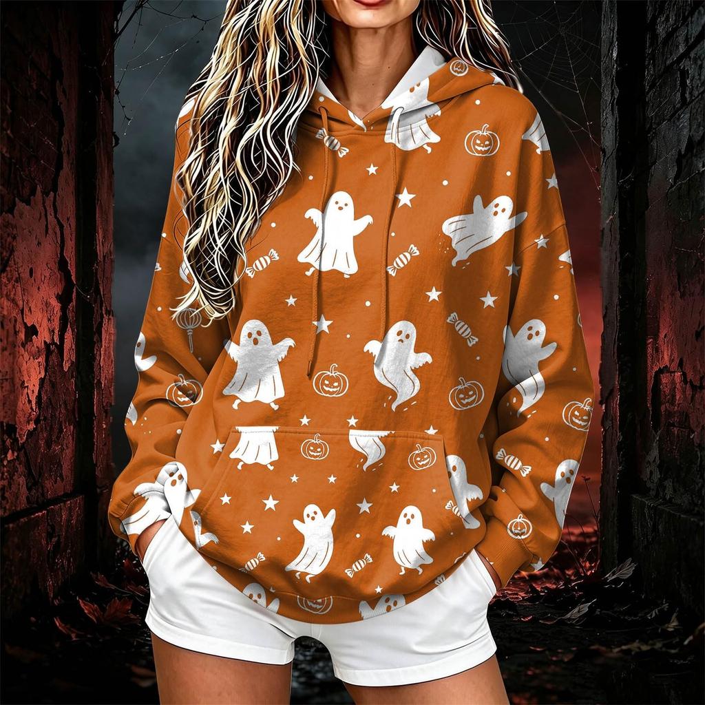Women's Halloween Print Hoodie Pullover for Casual Everyday Wear