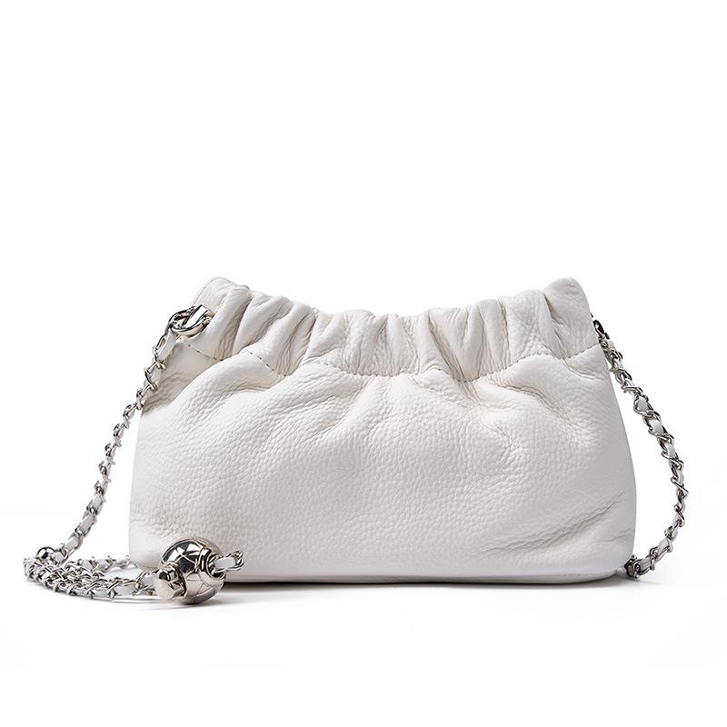 Genuine Leather Bag 2023 Popular Chain Armpit Bag Women's Cloud Pleated Bag Women's Bag Cowhide One-shoulder Crossbody Bag Gold Ball Chain